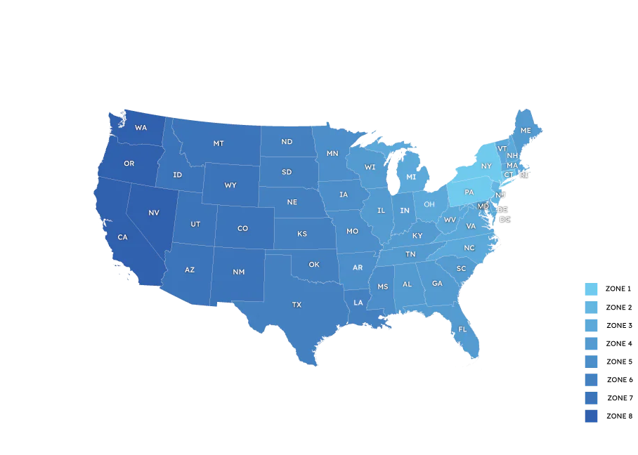 Map of the United States with a color gradient