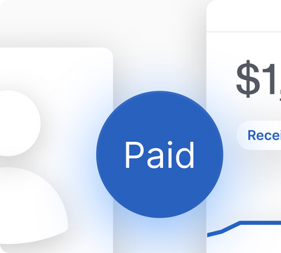 Close-up of a digital interface with a blue 'Paid' button on a white background