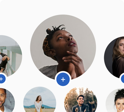 Circular profile pictures of people on a white background