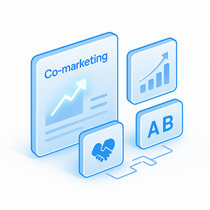 Illustration of co-marketing concepts with icons and text on a white background
