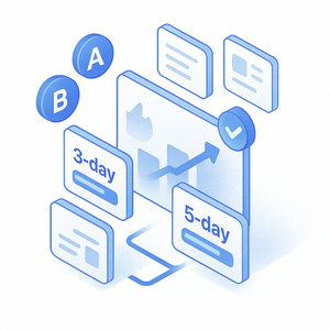 Illustration of a workflow with time duration labels on a white background