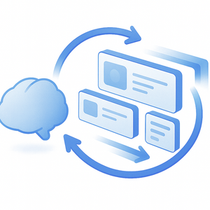 Illustration of a brain and computer interface with arrows indicating communication or thought processing.