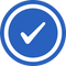 Blue circle with a white check mark in the center