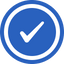 Blue circle with a white check mark in the center
