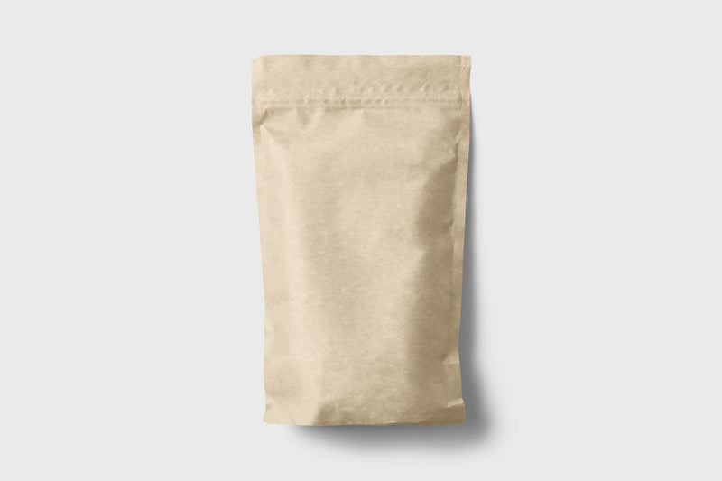 Beige kraft paper bag on a light gray background