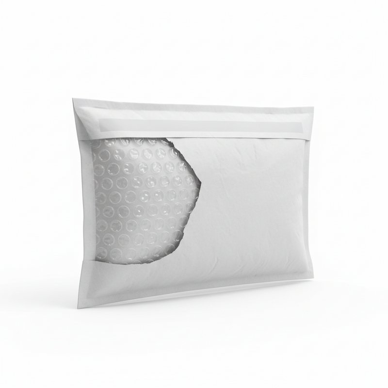 White pillow with a circular pattern on a white background